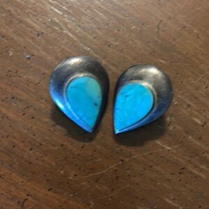 Turquoise and Silver Teardrop Earrings- vintage